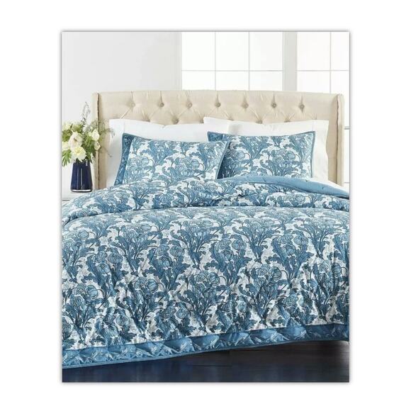 Martha Stewart Macys Nouveau Floral Blue Velvet Set of 2 King Pillow Shams - Picture 4 of 5